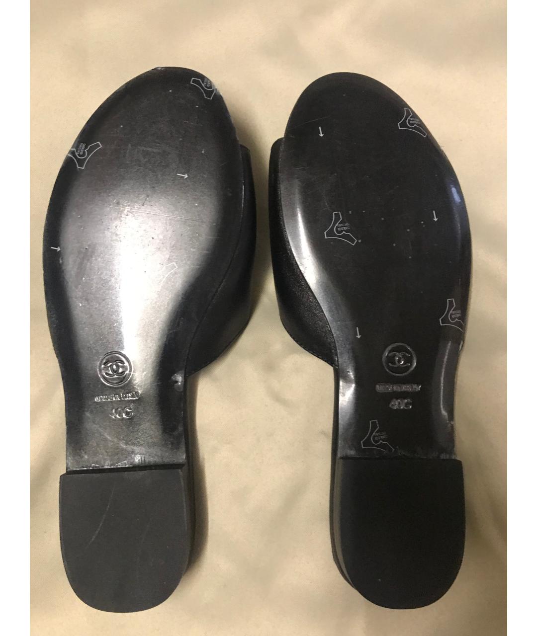 CHANEL Черные кожаные шлепанцы, фото 5
