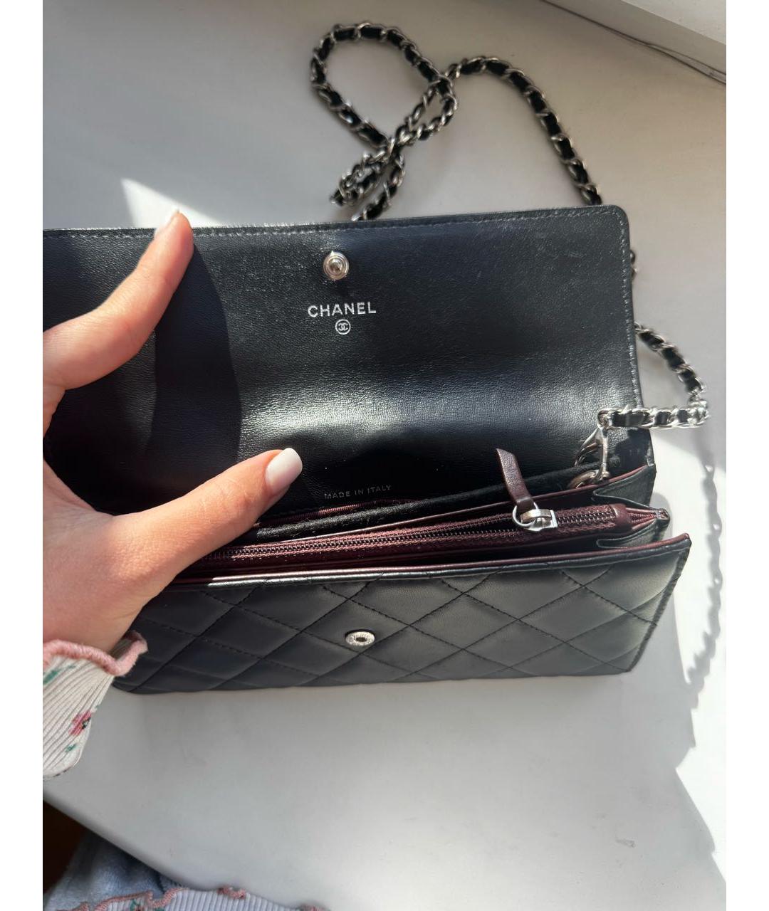 CHANEL Черный кожаный кошелек, фото 4