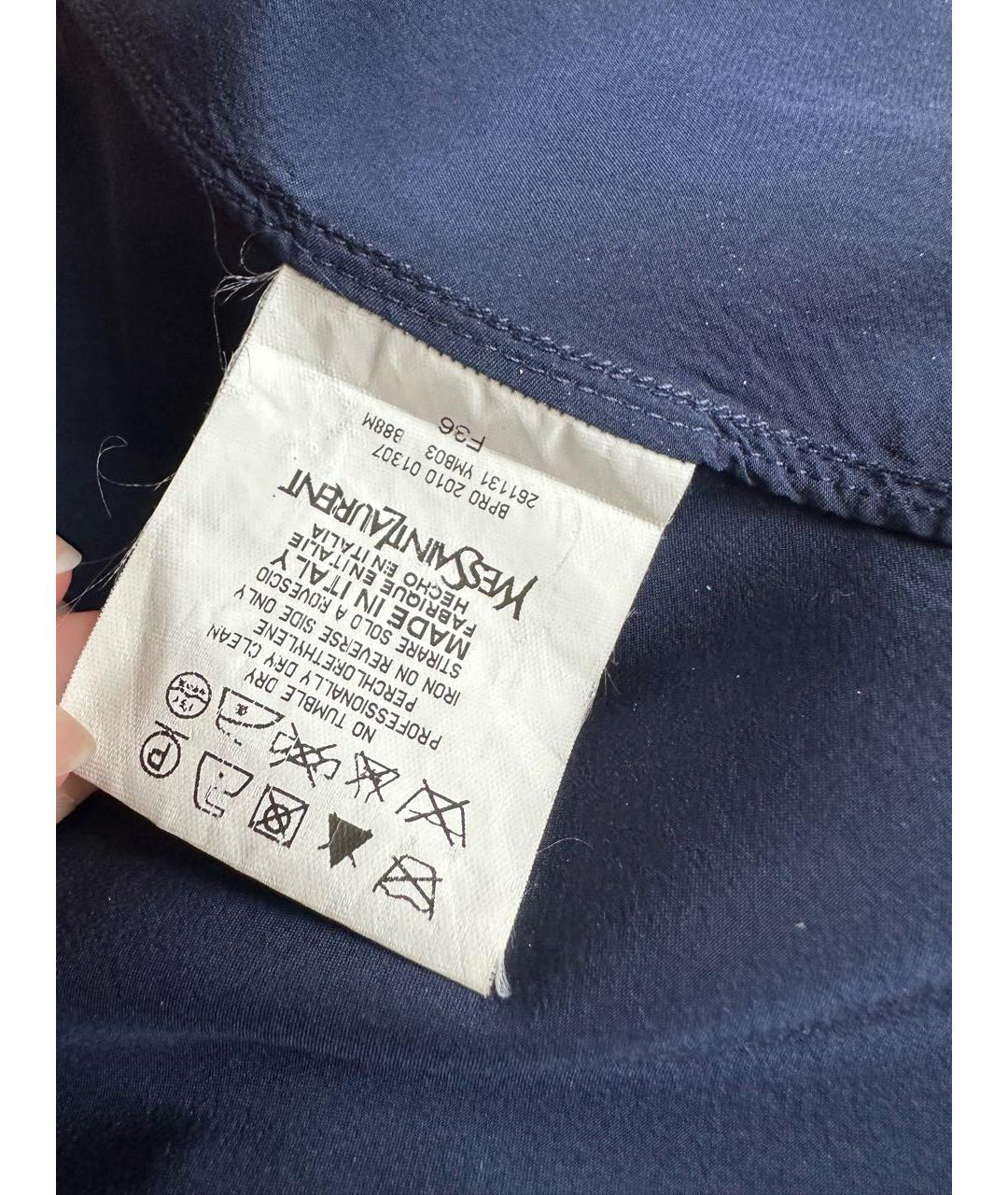 SAINT LAURENT Темно-синяя шелковая блузы, фото 4