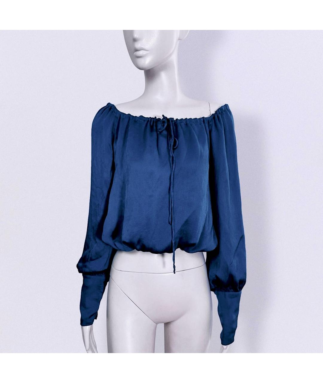 SAINT LAURENT Темно-синяя шелковая блузы, фото 6