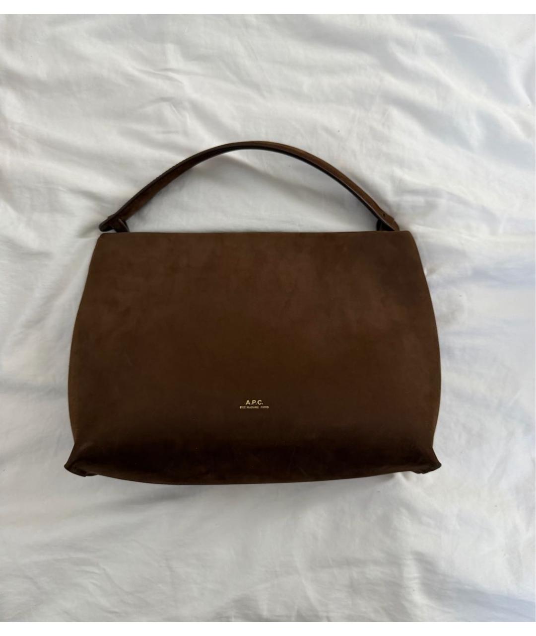 A.P.C. Коричневая замшевая сумка с короткими ручками, фото 9