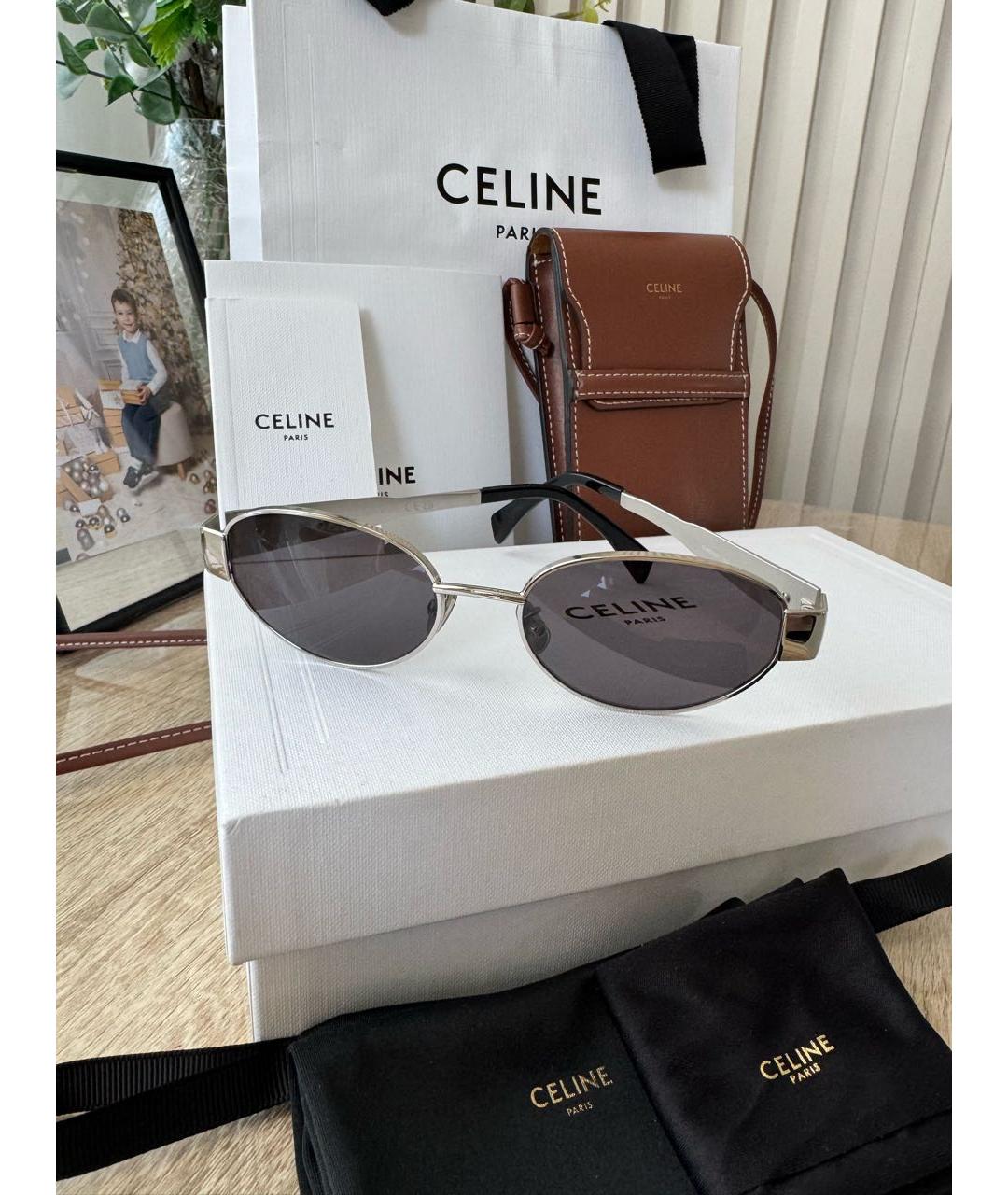 CELINE Серебряные металлические солнцезащитные очки, фото 5
