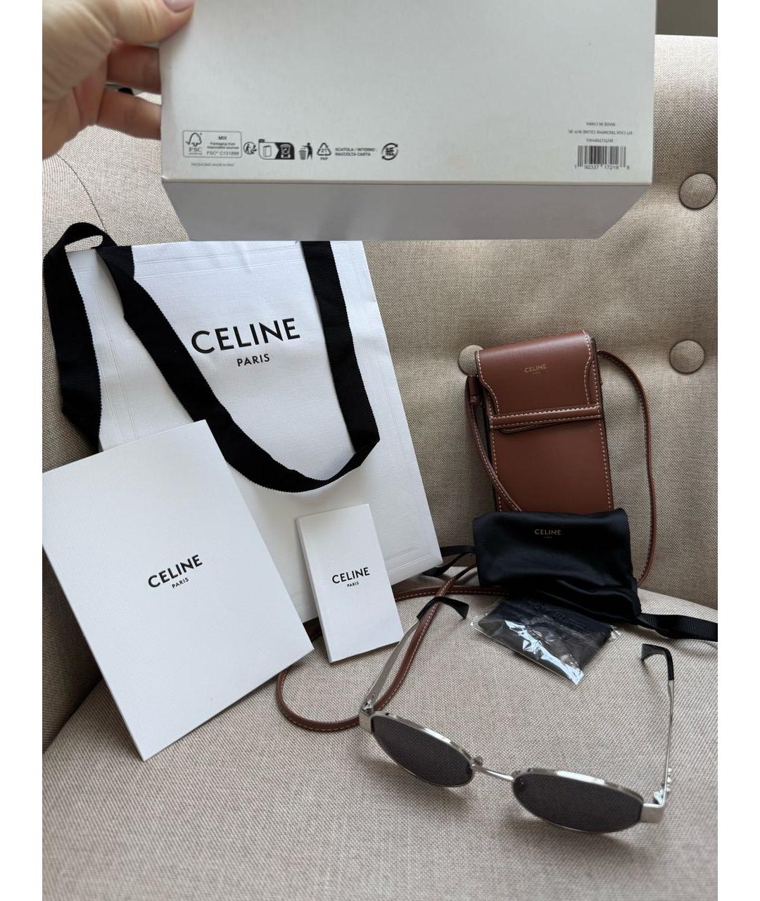 CELINE Серебряные металлические солнцезащитные очки, фото 7