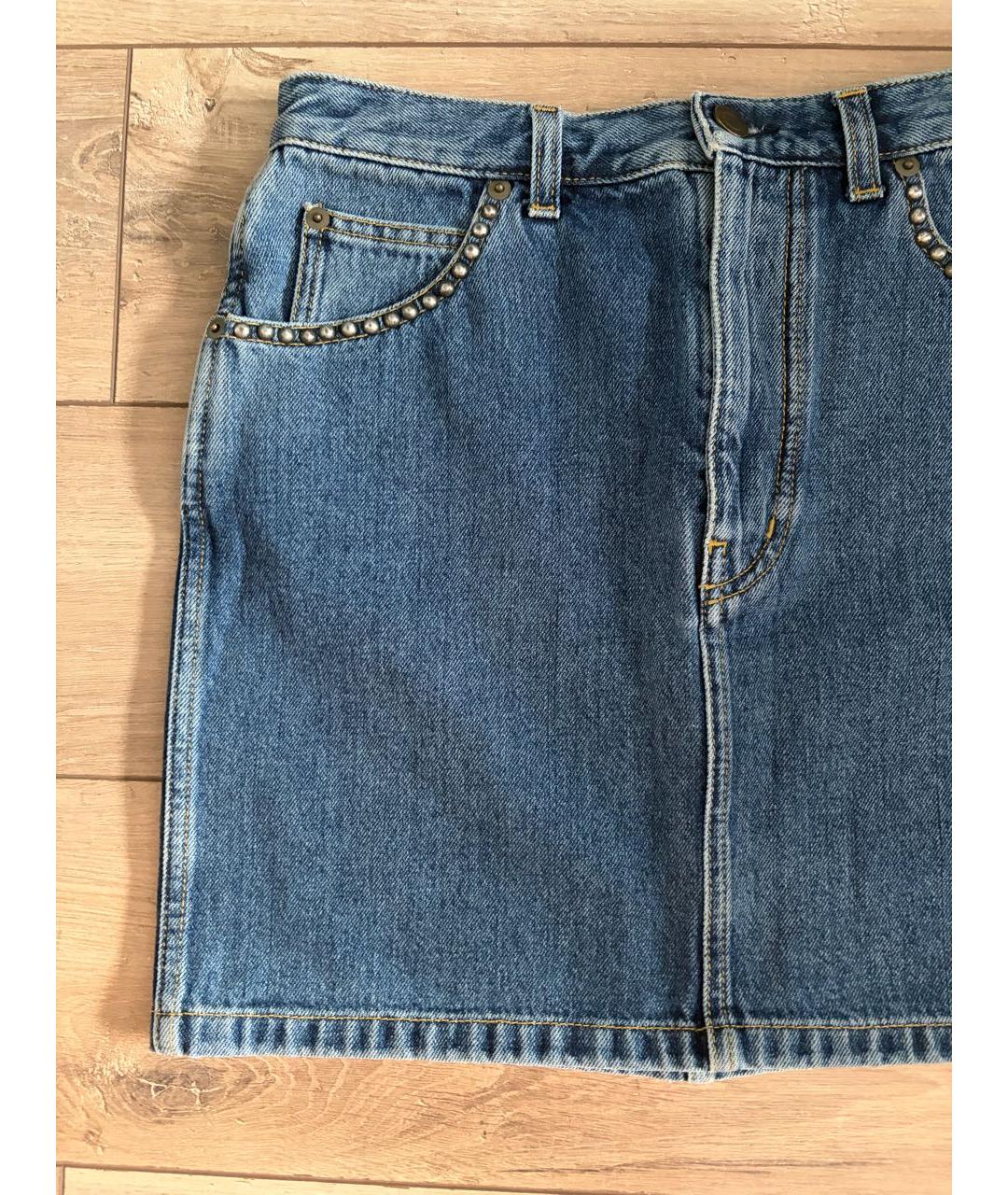 SAINT LAURENT Голубая хлопковая юбка мини, фото 3