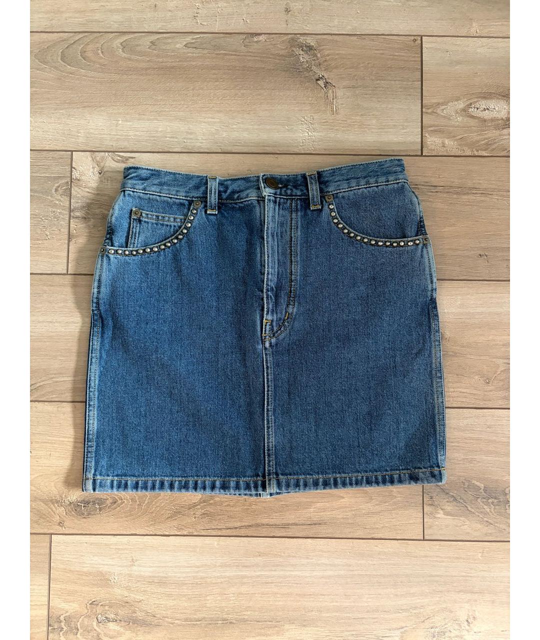 SAINT LAURENT Голубая хлопковая юбка мини, фото 7