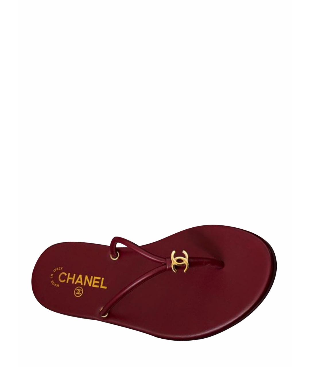 CHANEL Бордовые кожаные шлепанцы, фото 1