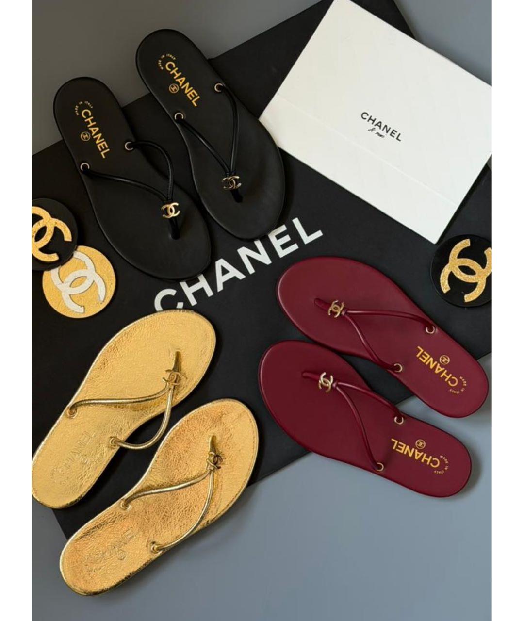 CHANEL Бордовые кожаные шлепанцы, фото 2