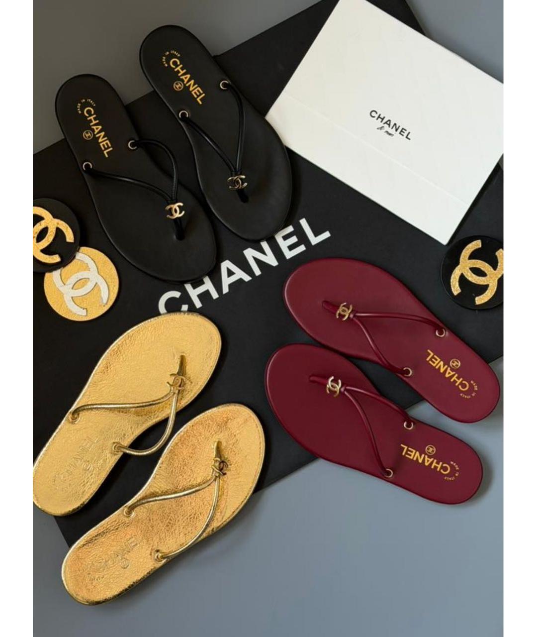 CHANEL Черные кожаные шлепанцы, фото 2