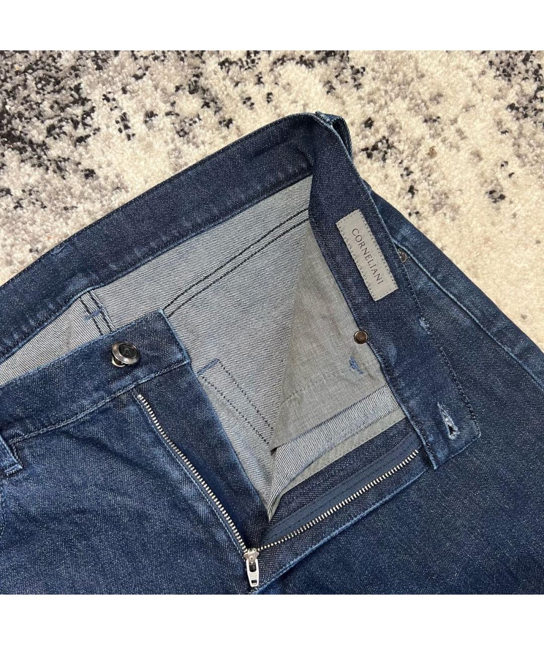 CORNELIANI Темно-синие хлопко-эластановые прямые джинсы, фото 3