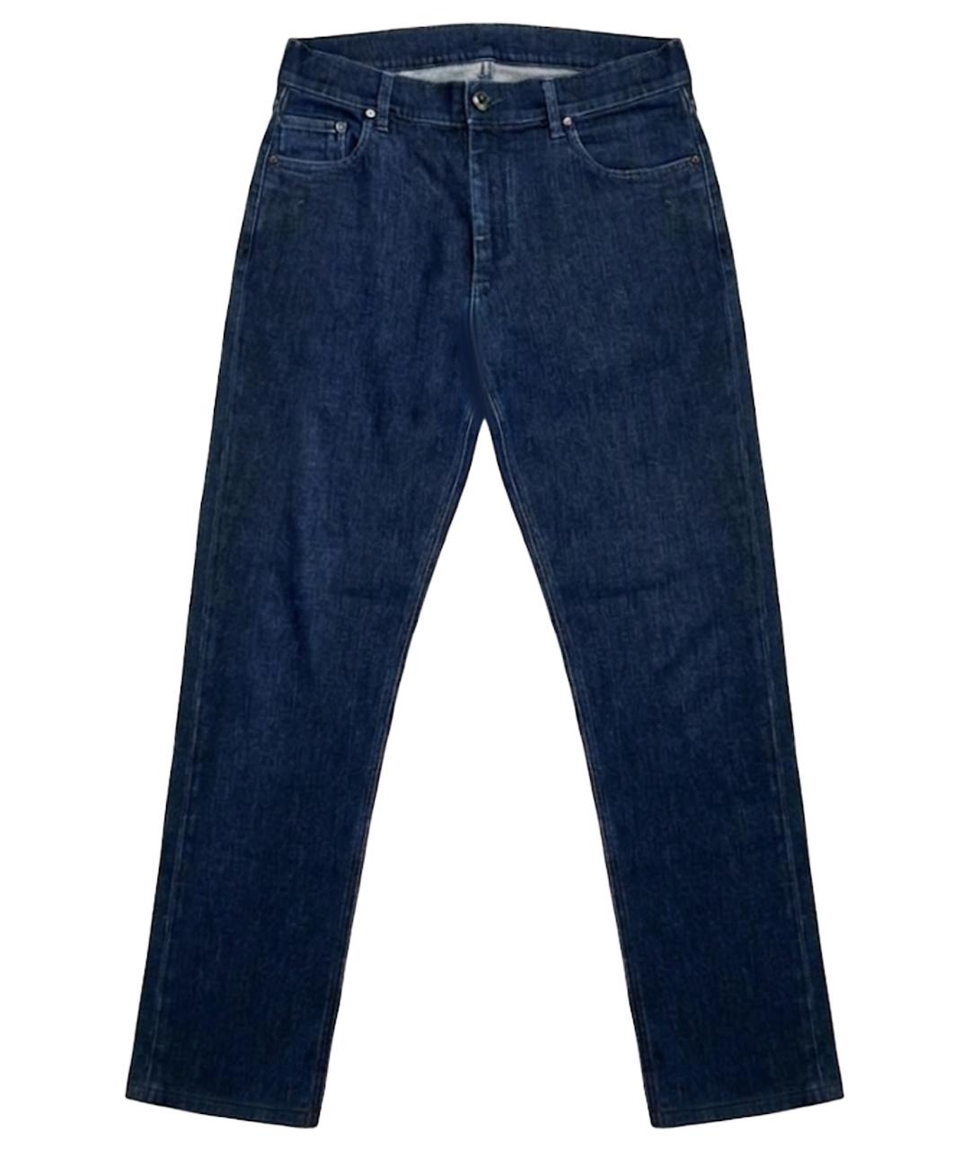 CORNELIANI Темно-синие хлопко-эластановые прямые джинсы, фото 1