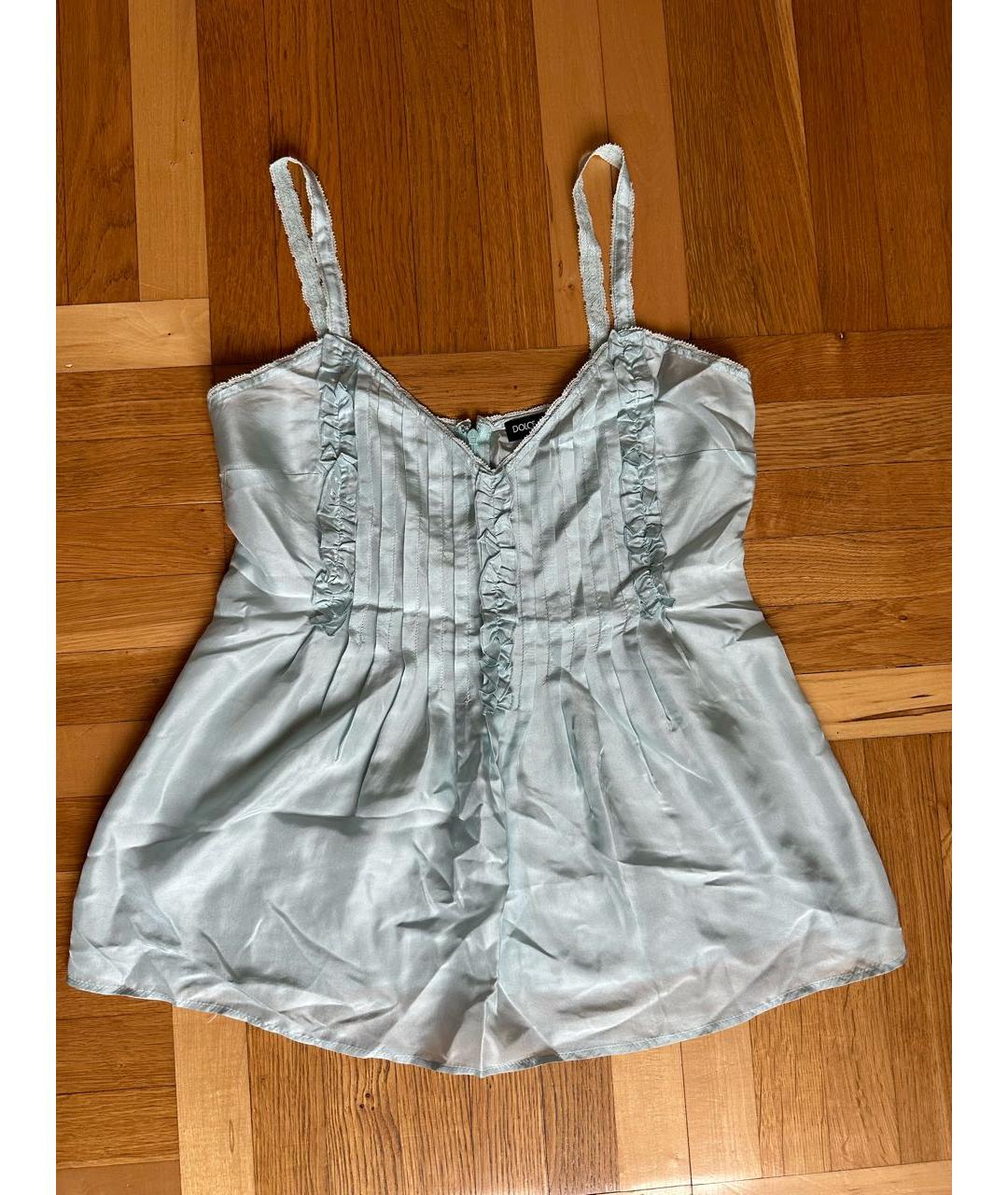 DOLCE&GABBANA Голубая шелковая майка, фото 5