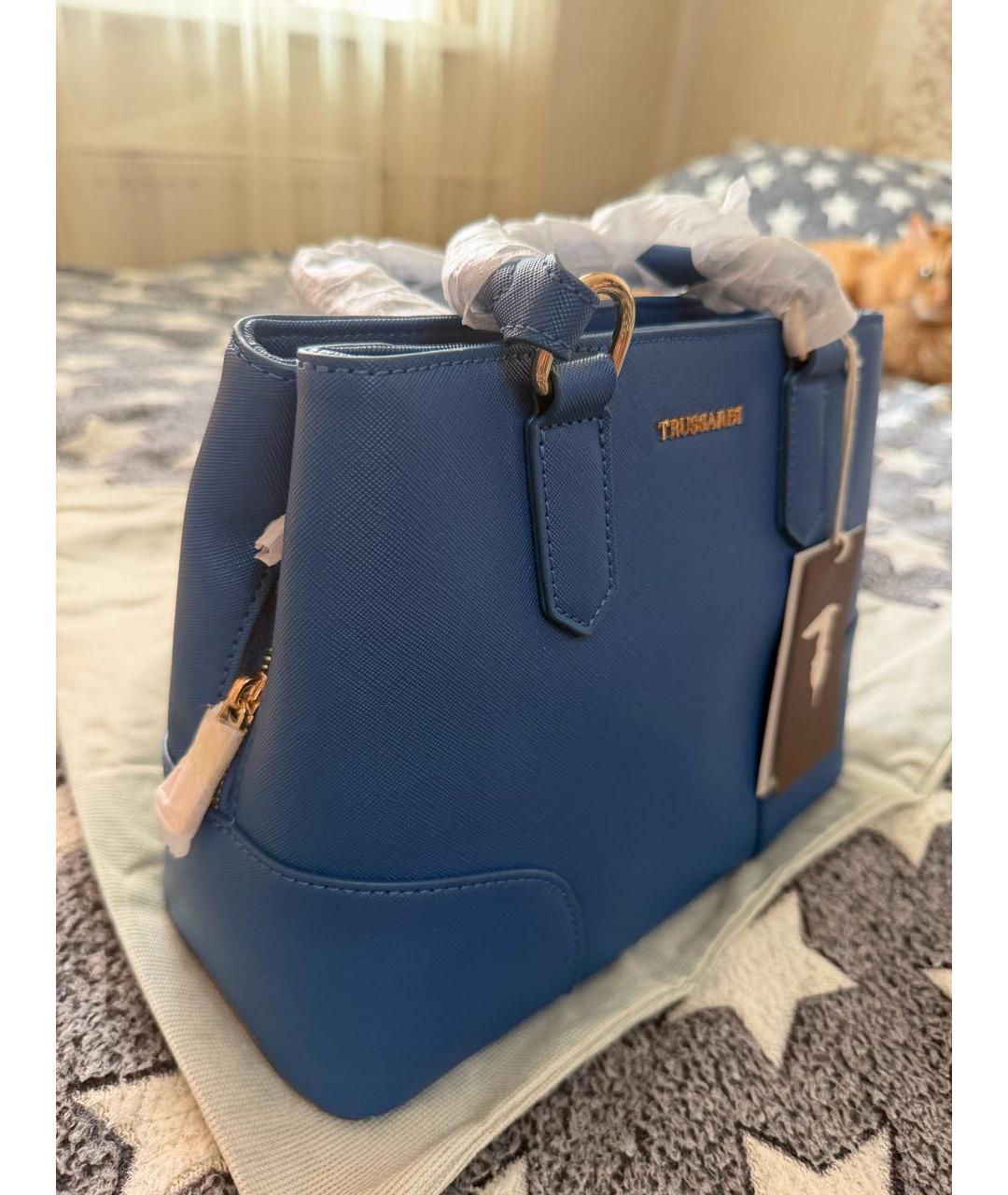 TRUSSARDI Голубая сумка через плечо из искусственной кожи, фото 4