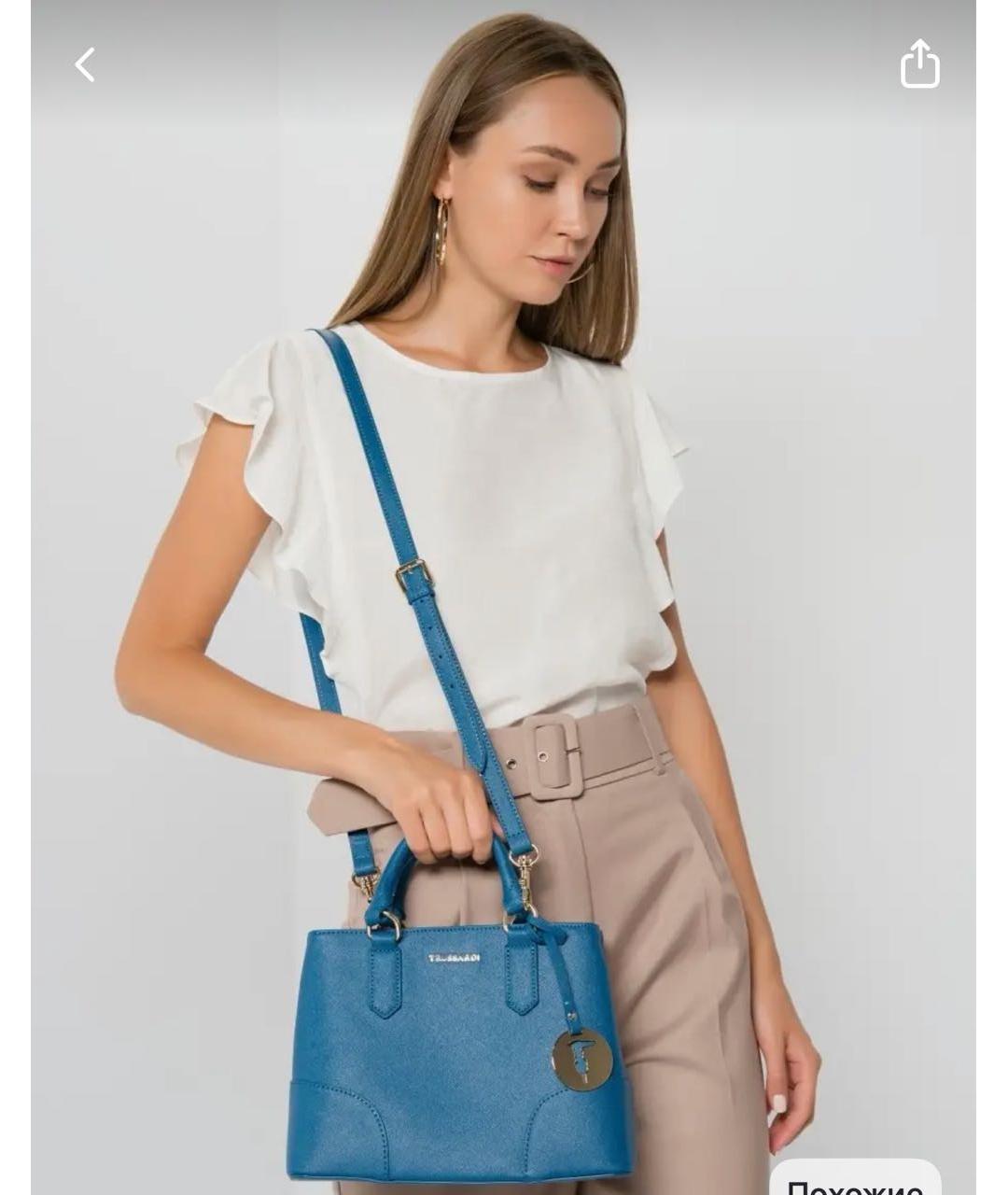 TRUSSARDI Голубая сумка через плечо из искусственной кожи, фото 6