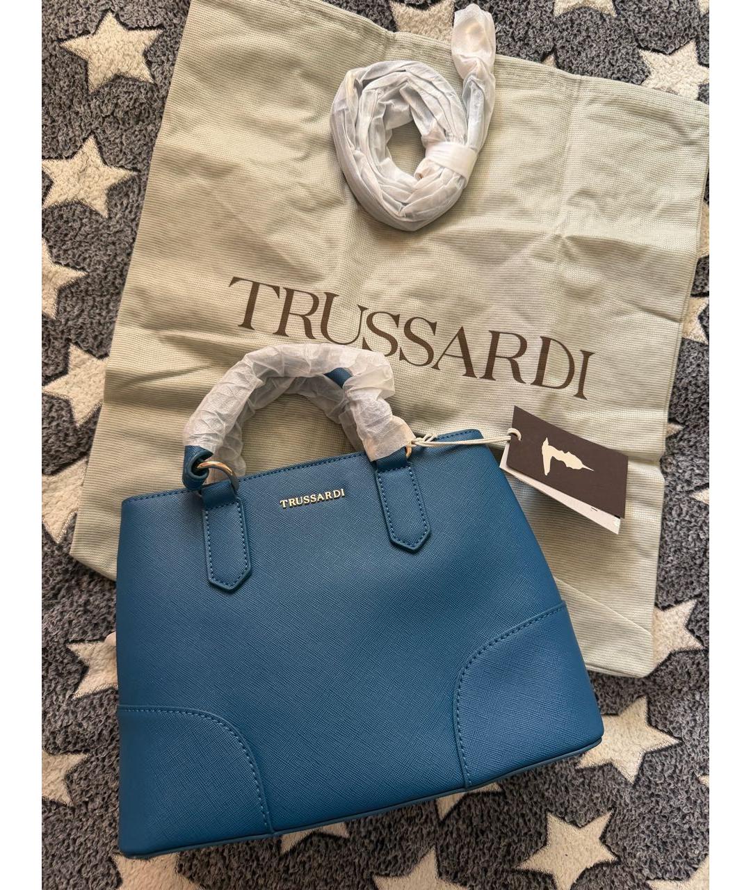 TRUSSARDI Голубая сумка через плечо из искусственной кожи, фото 7