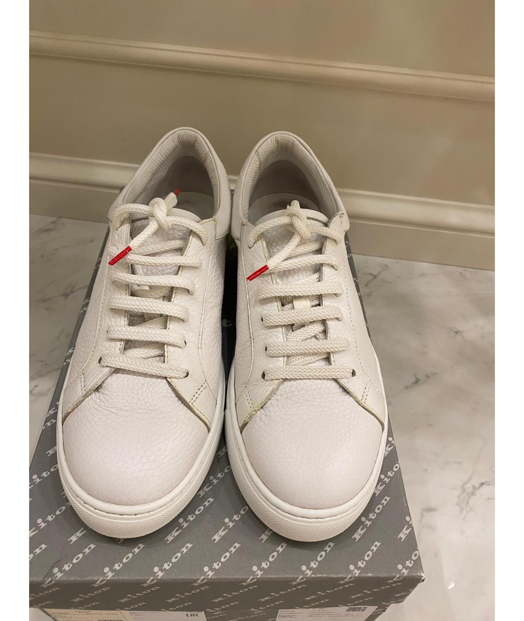 KITON Белые кожаные кеды, фото 2