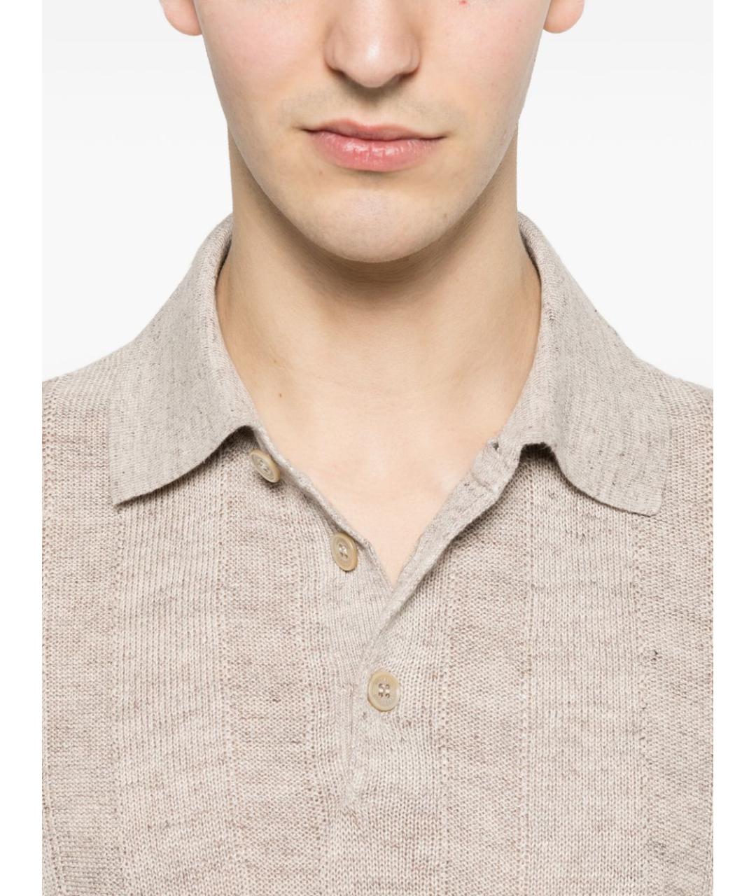 BRUNELLO CUCINELLI Бежевая хлопко-леновая футболка, фото 3