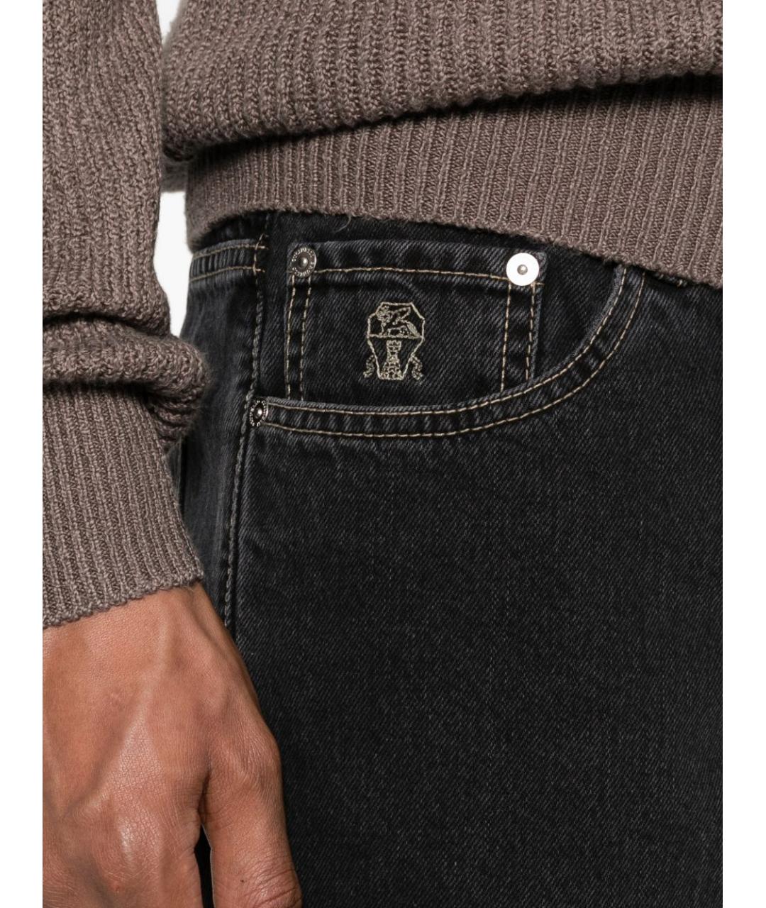 BRUNELLO CUCINELLI Черные хлопковые прямые джинсы, фото 2