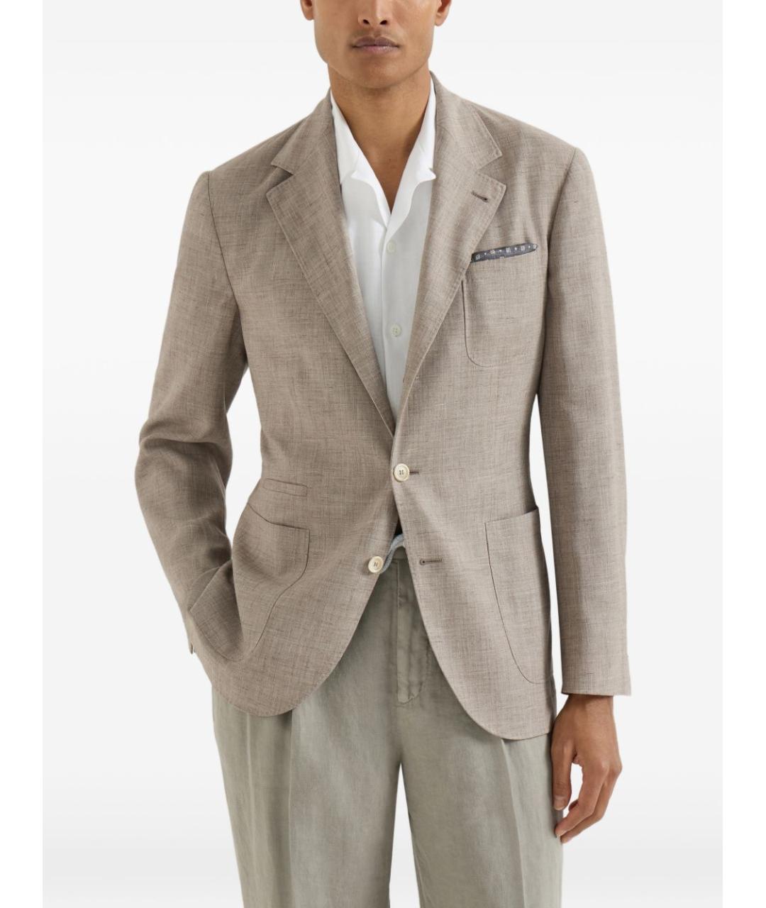 BRUNELLO CUCINELLI Бежевый льняной пиджак, фото 3
