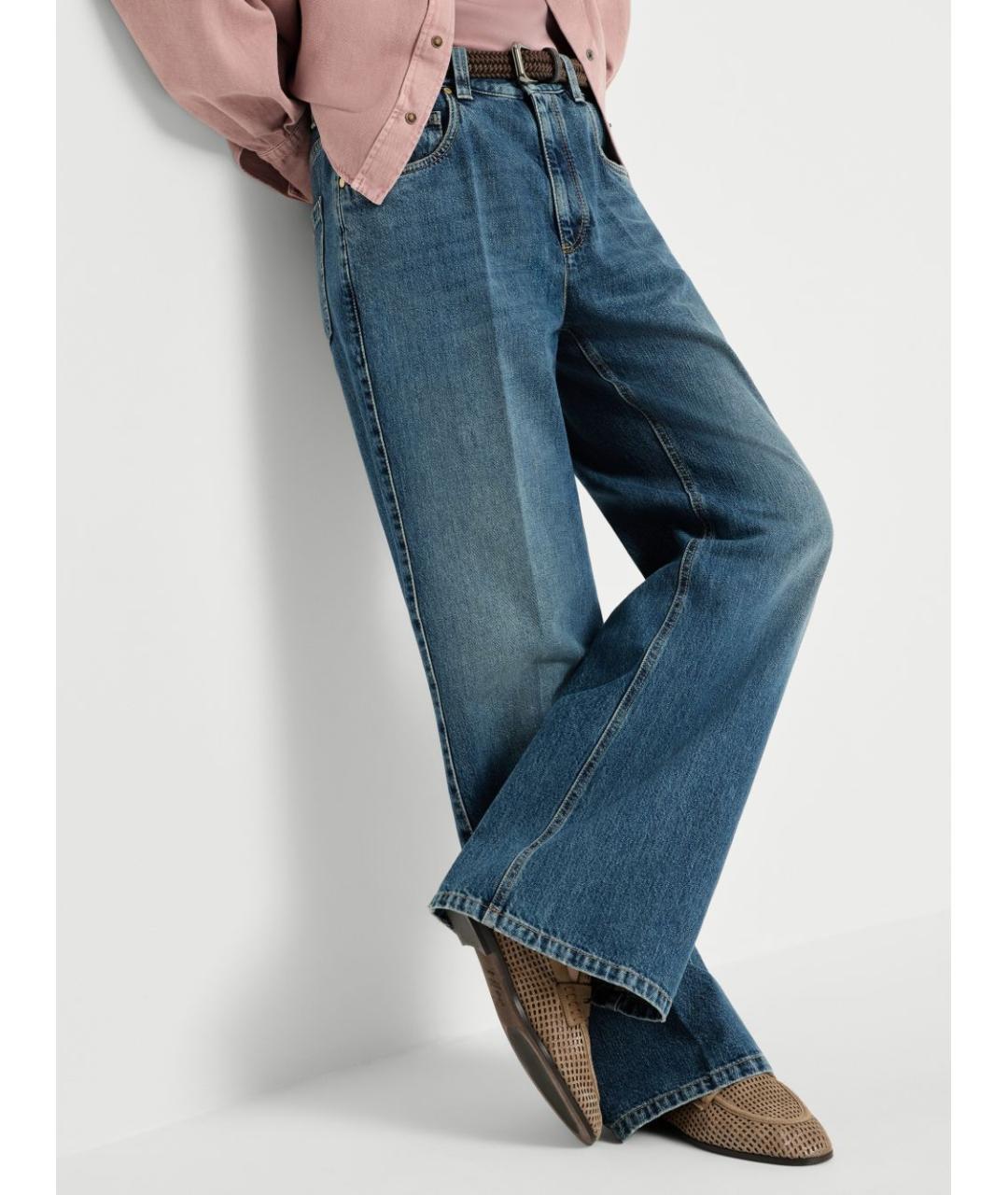 BRUNELLO CUCINELLI Синие хлопковые джинсы клеш, фото 6