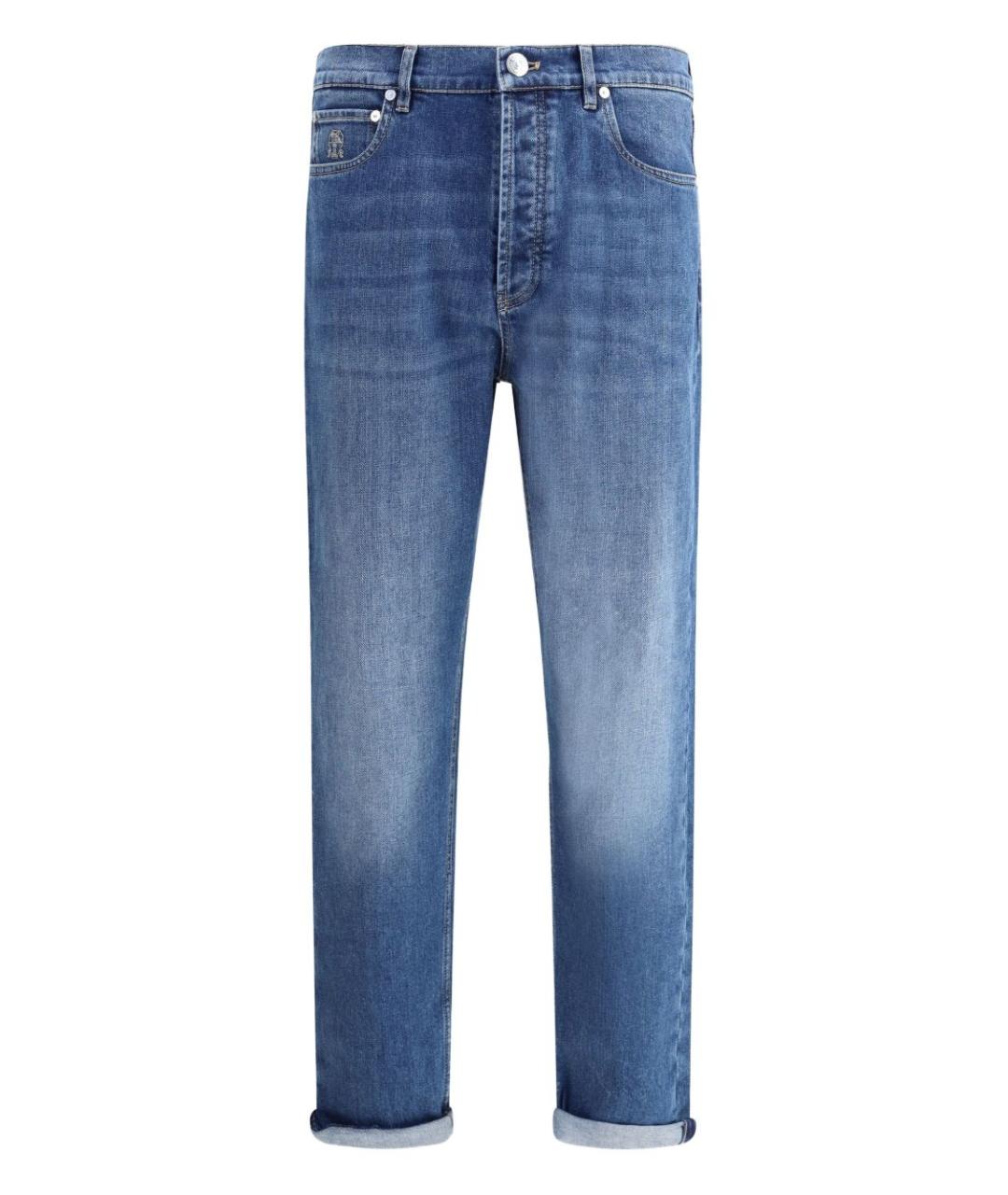 BRUNELLO CUCINELLI Синие хлопко-эластановые прямые джинсы, фото 1