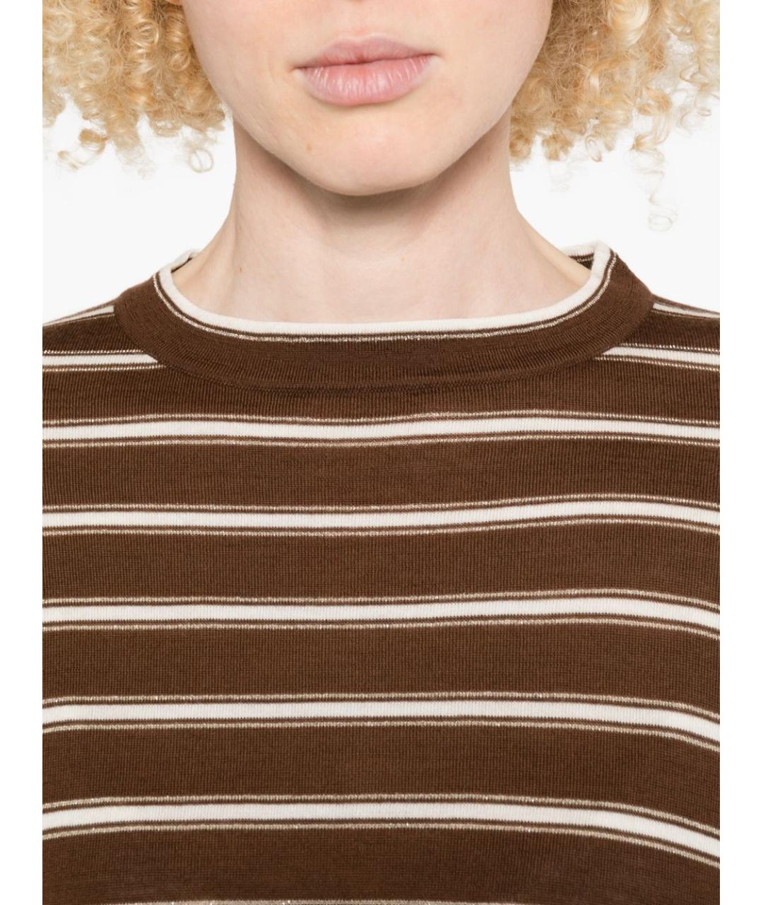 BRUNELLO CUCINELLI Коричневая шерстяная футболка, фото 5