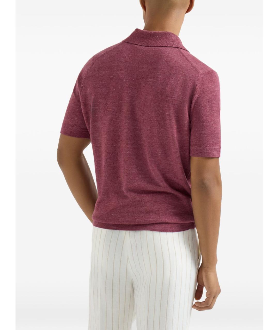 BRUNELLO CUCINELLI Бордовое хлопко-леновое поло с коротким рукавом, фото 3