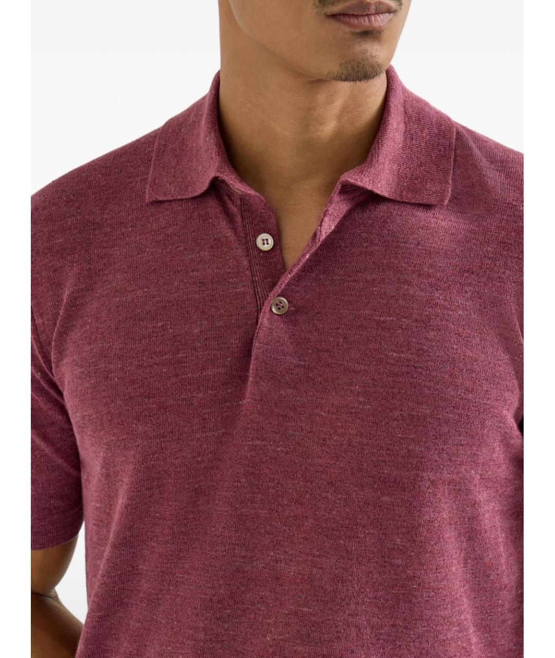 BRUNELLO CUCINELLI Бордовое хлопко-леновое поло с коротким рукавом, фото 2