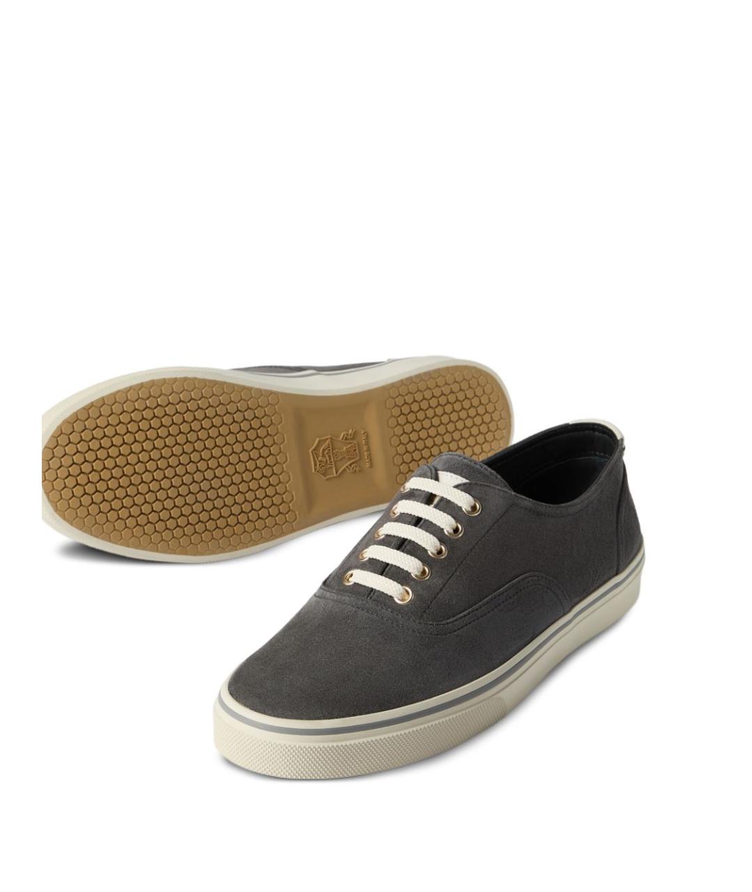 BRUNELLO CUCINELLI Антрацитовые замшевые низкие кроссовки / кеды, фото 4