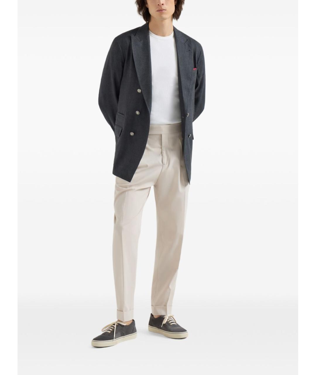 BRUNELLO CUCINELLI Антрацитовые замшевые низкие кроссовки / кеды, фото 6