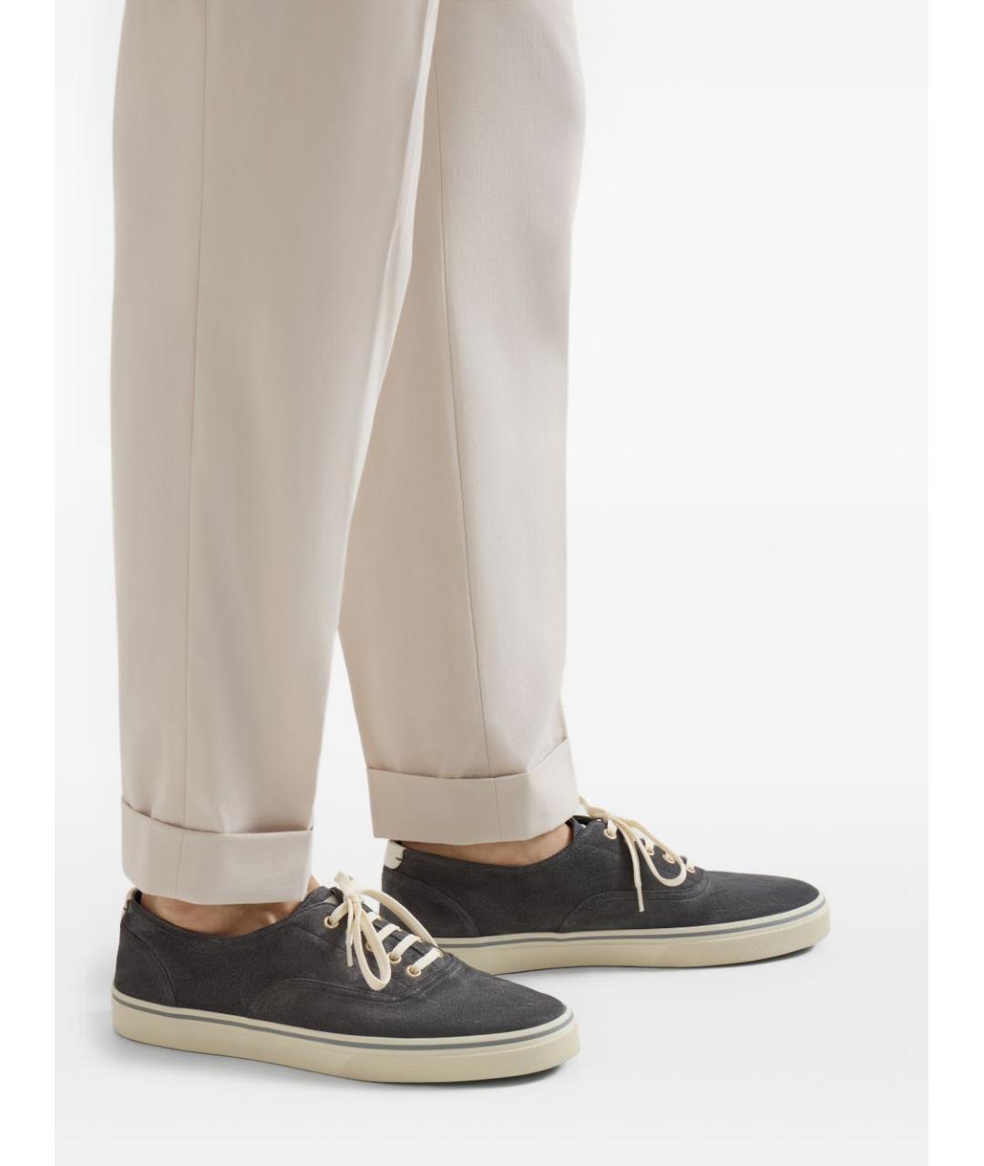 BRUNELLO CUCINELLI Антрацитовые замшевые низкие кроссовки / кеды, фото 5