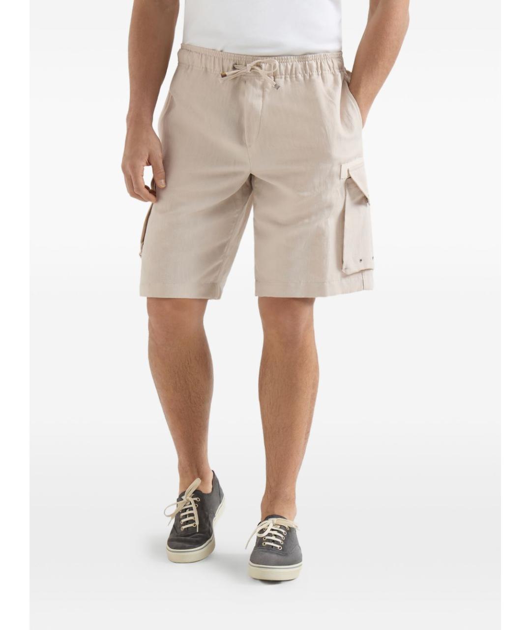 BRUNELLO CUCINELLI Бежевые льняные шорты, фото 5