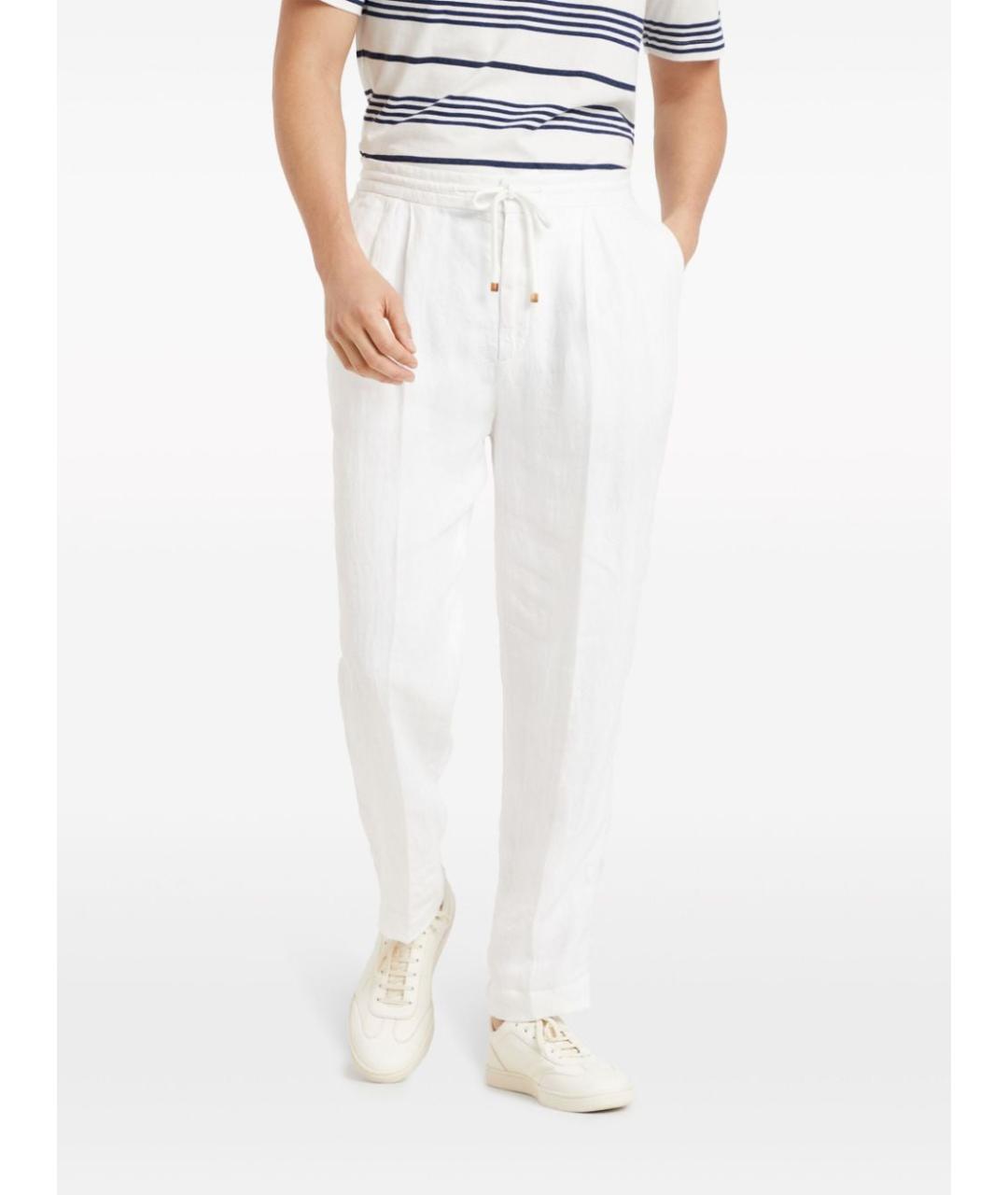 BRUNELLO CUCINELLI Белые льняные повседневные брюки, фото 4