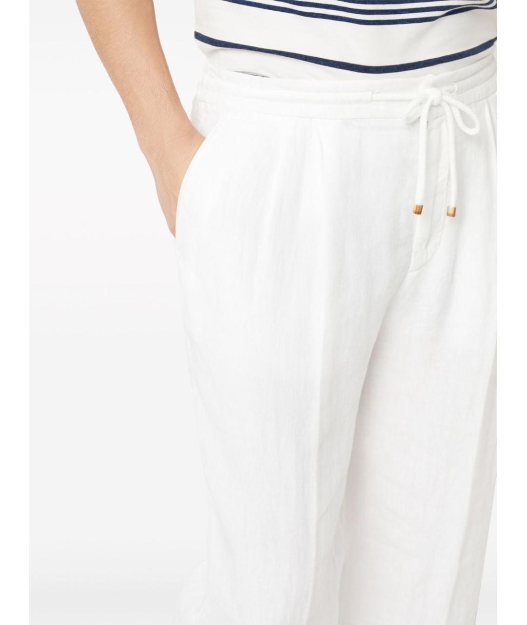 BRUNELLO CUCINELLI Белые льняные повседневные брюки, фото 5