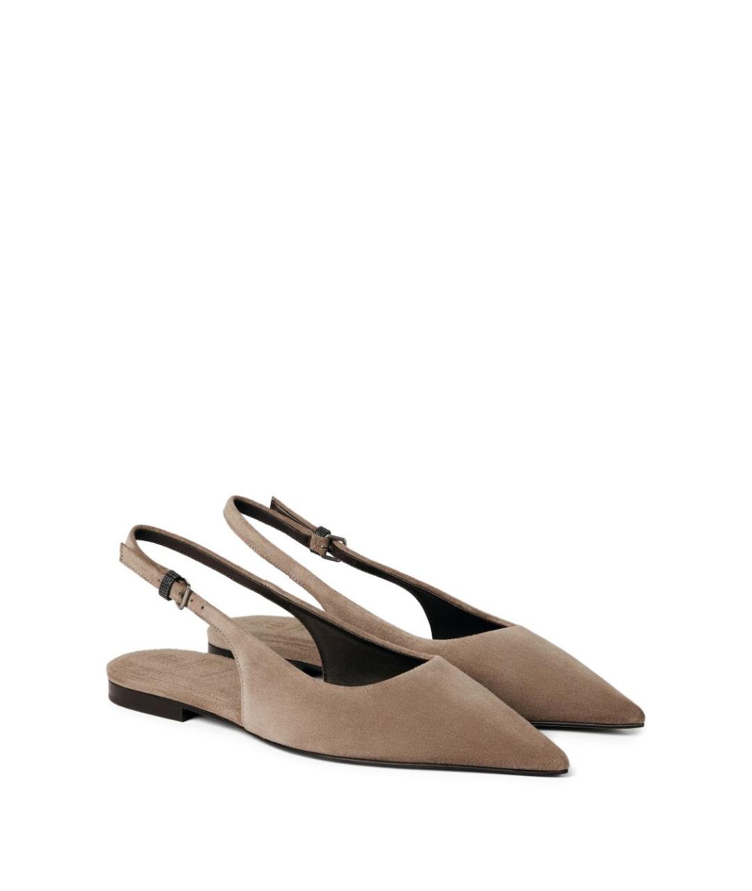 BRUNELLO CUCINELLI Бежевые замшевые балетки, фото 2