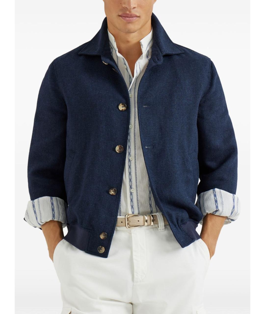 BRUNELLO CUCINELLI Синяя льняная куртка, фото 4