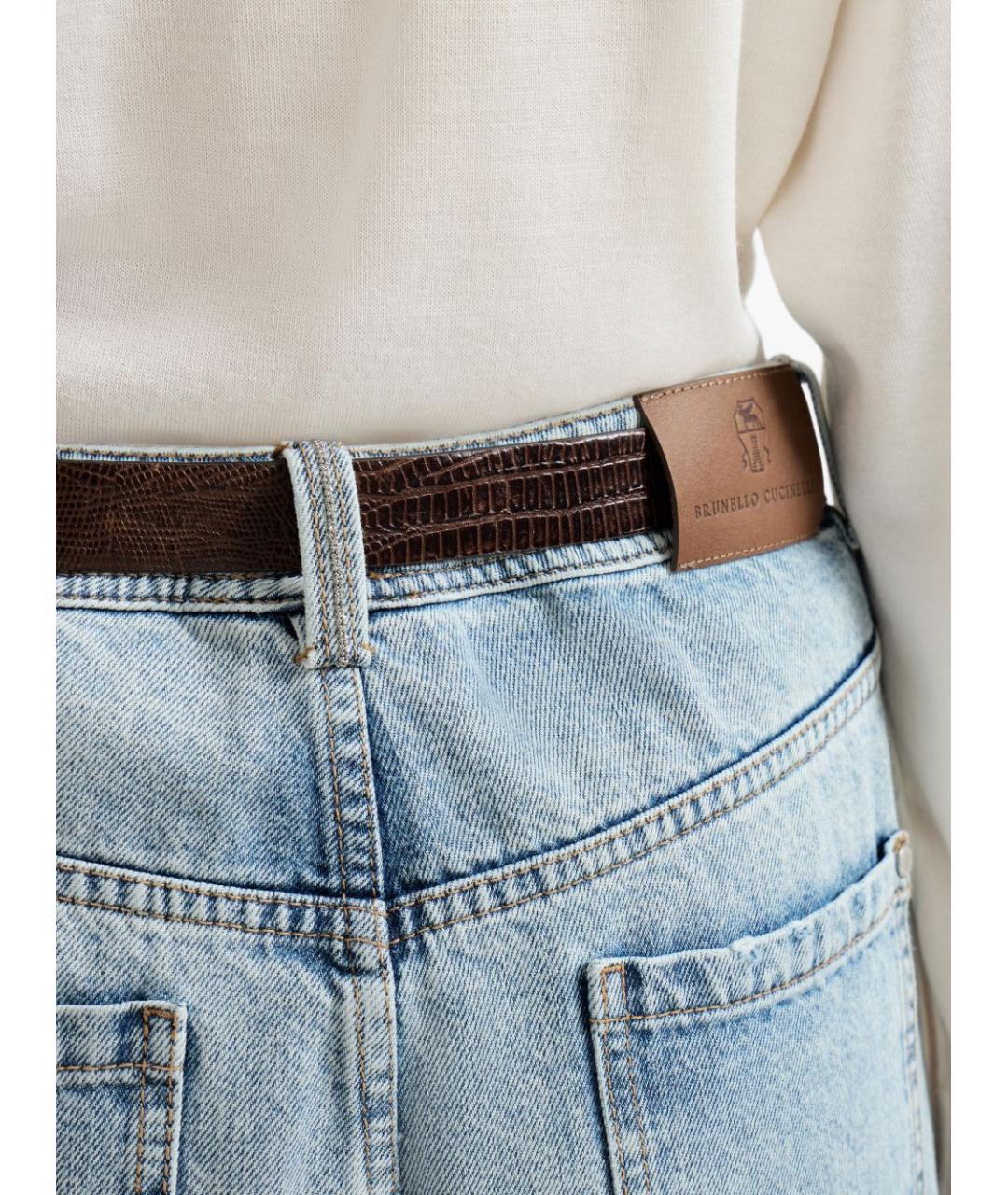BRUNELLO CUCINELLI Голубые хлопковые джинсы слим, фото 4