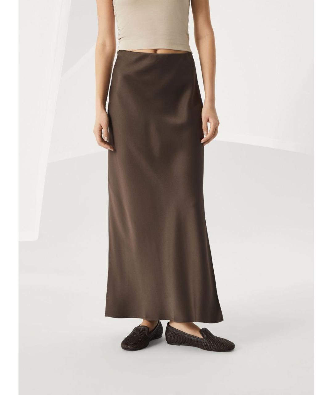 BRUNELLO CUCINELLI Коричневая вискозная юбка макси, фото 5