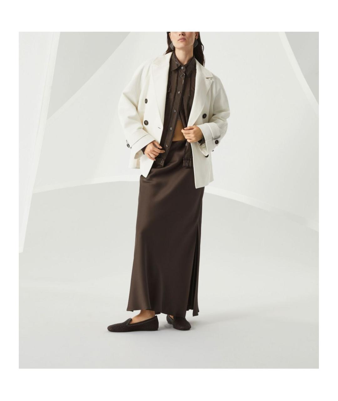 BRUNELLO CUCINELLI Коричневая вискозная юбка макси, фото 4