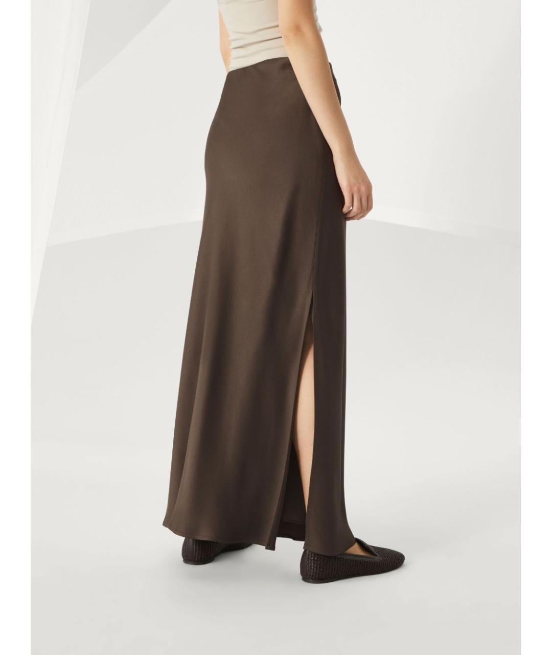 BRUNELLO CUCINELLI Коричневая вискозная юбка макси, фото 3