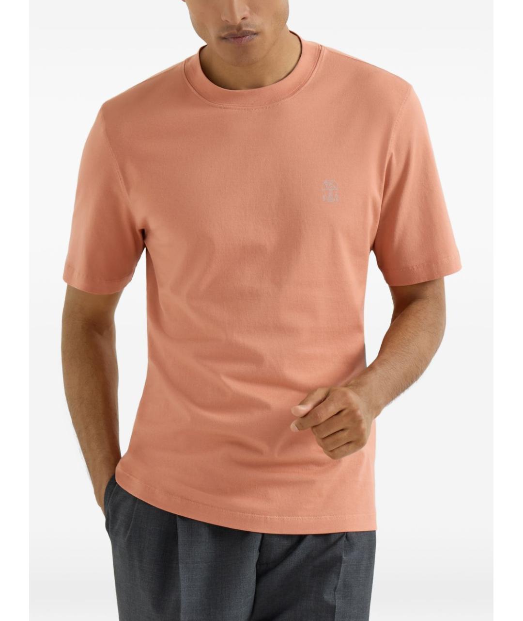 BRUNELLO CUCINELLI Оранжевая хлопковая футболка, фото 2
