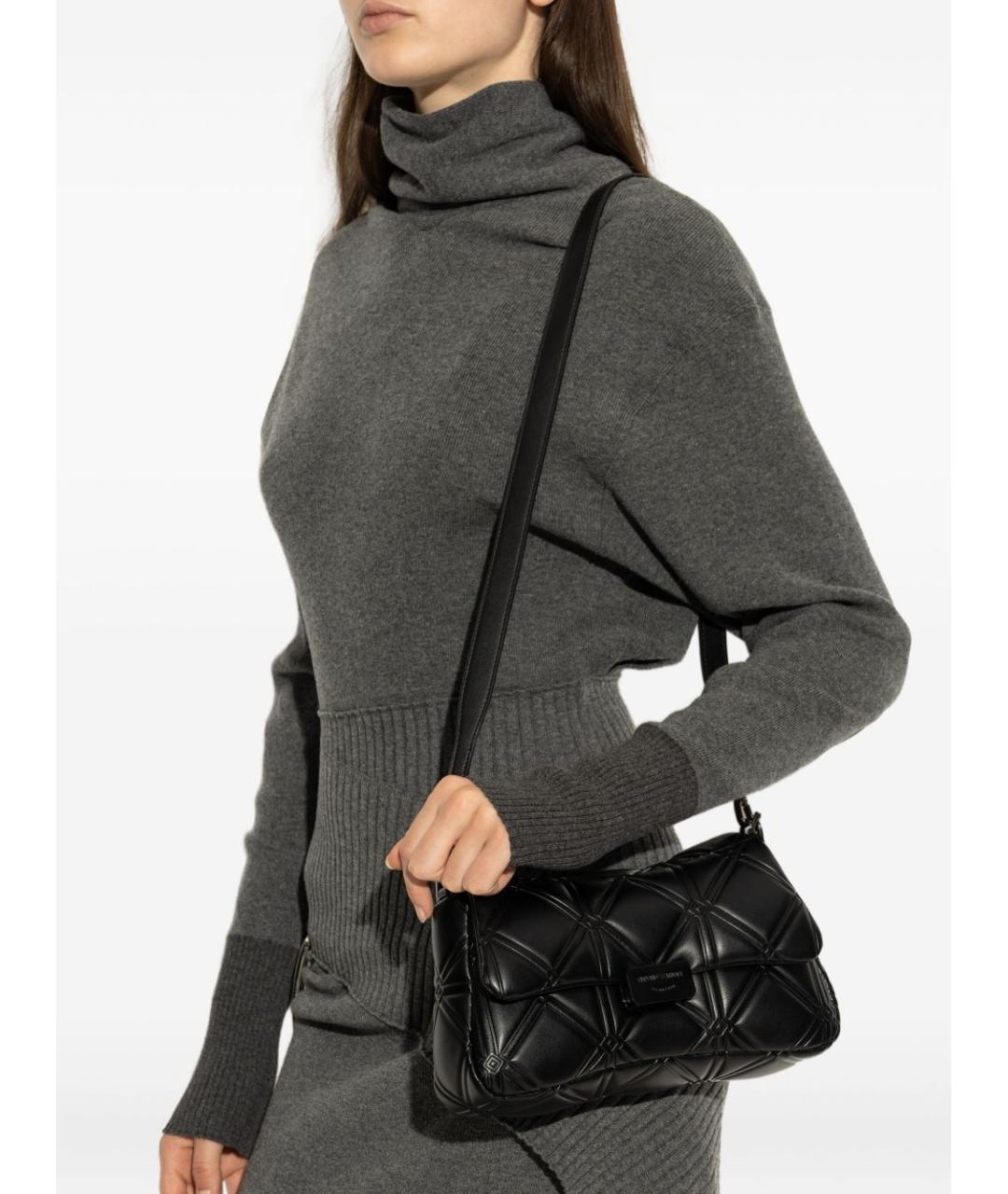 EMPORIO ARMANI Черная кожаная сумка через плечо, фото 4