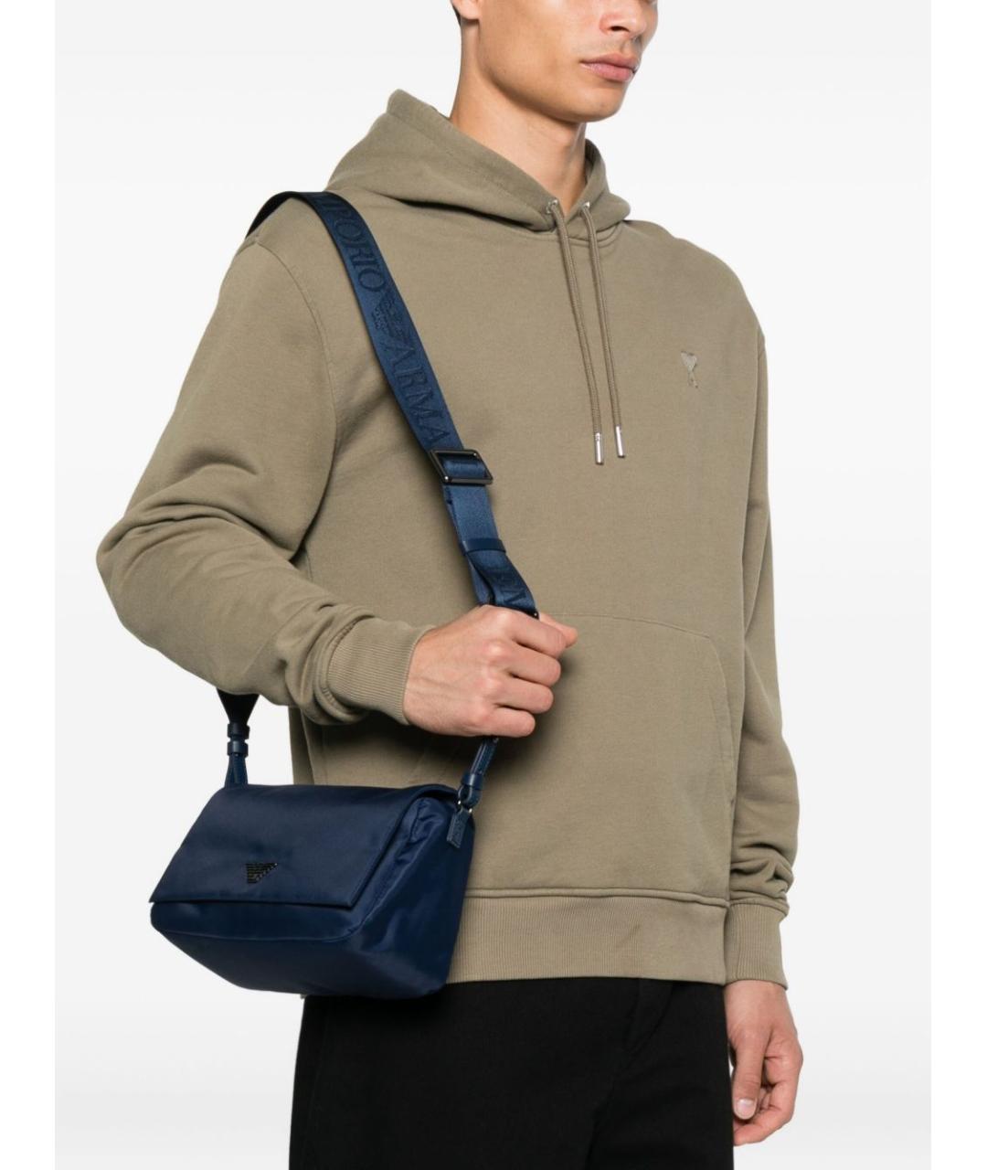 EMPORIO ARMANI Синяя тканевая сумка на плечо, фото 2