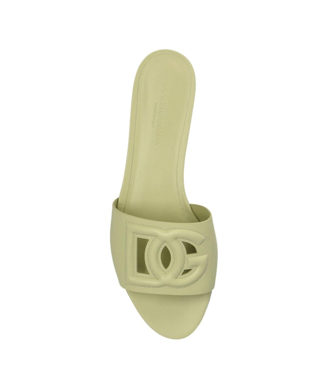 DOLCE&GABBANA Салатовые кожаные шлепанцы, фото 2