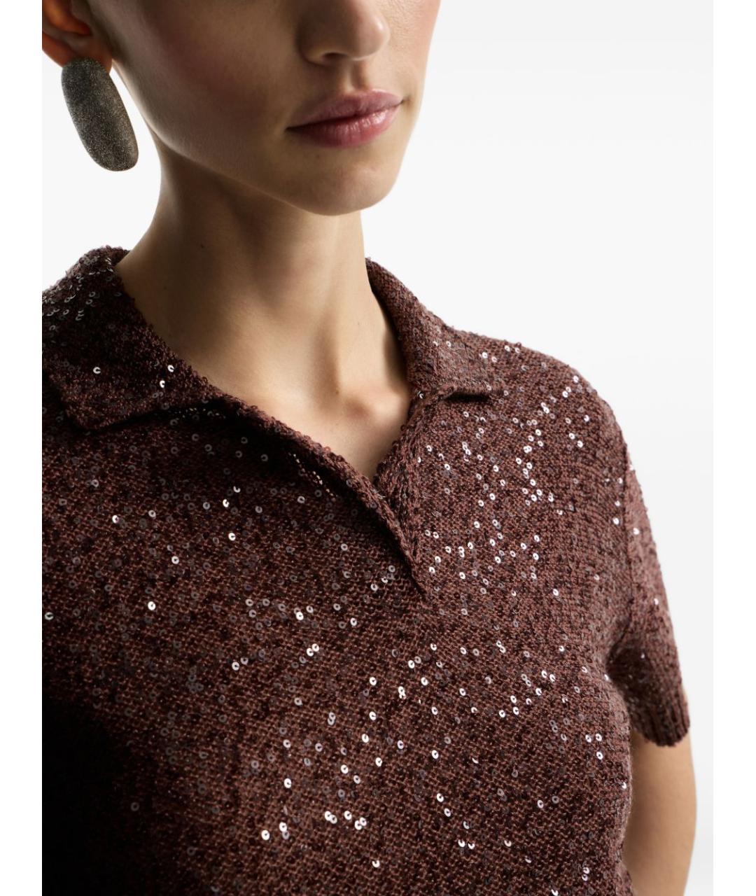 BRUNELLO CUCINELLI Коричневая льняная футболка, фото 5