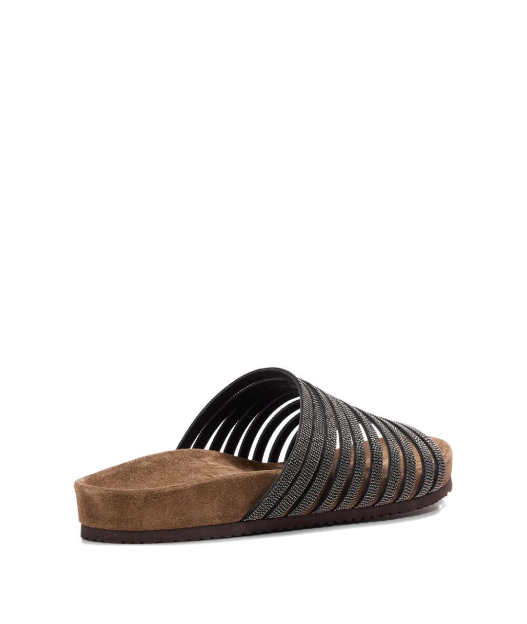 BRUNELLO CUCINELLI Черные кожаные шлепанцы, фото 3