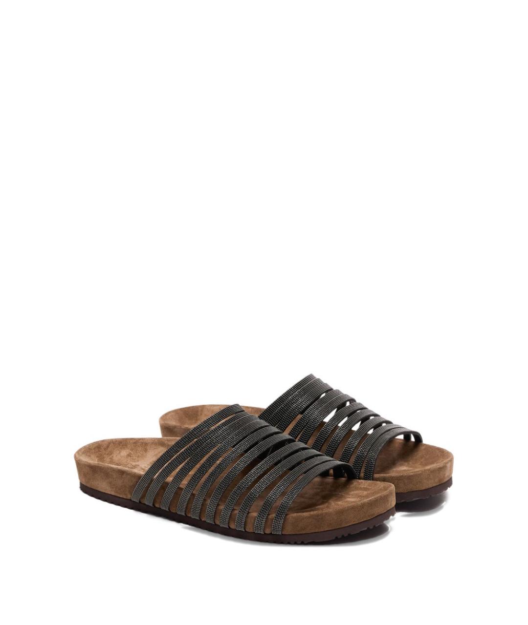 BRUNELLO CUCINELLI Черные кожаные шлепанцы, фото 2