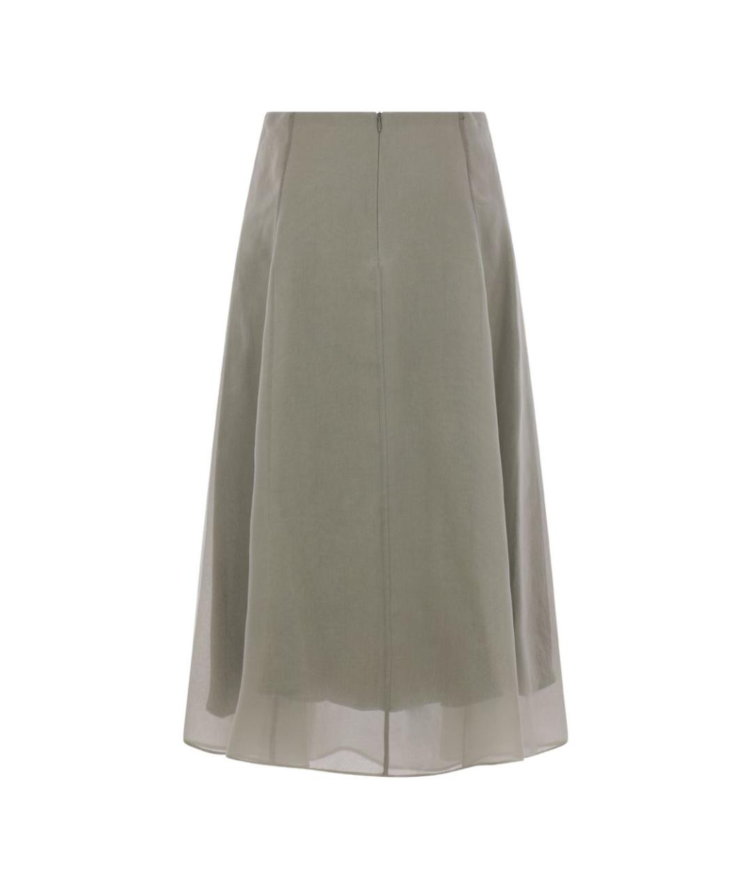 BRUNELLO CUCINELLI Зеленая шелковая юбка миди, фото 4