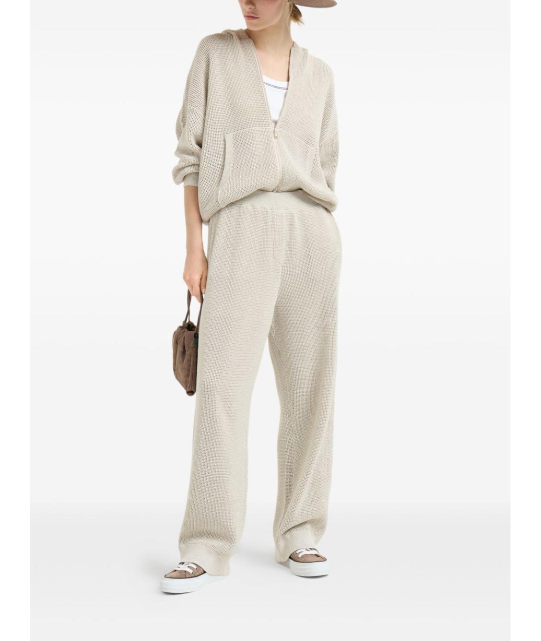 BRUNELLO CUCINELLI Бежевые хлопковые прямые брюки, фото 5