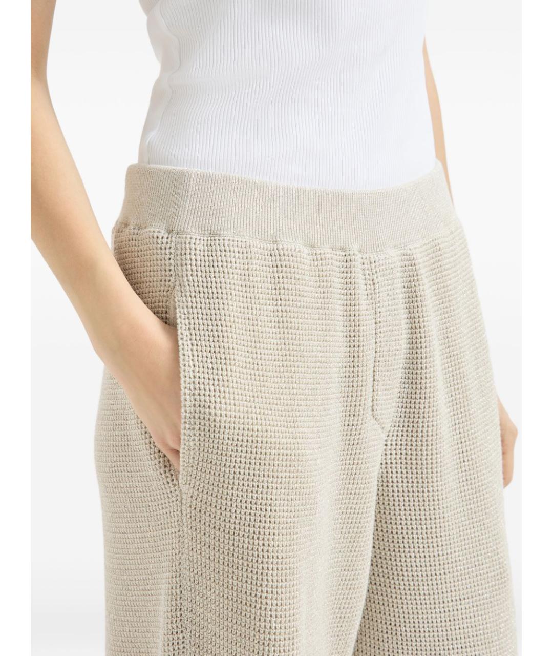 BRUNELLO CUCINELLI Бежевые хлопковые прямые брюки, фото 2