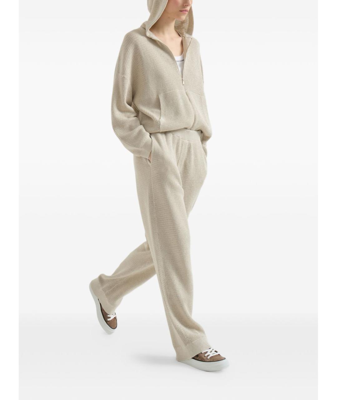 BRUNELLO CUCINELLI Бежевые хлопковые прямые брюки, фото 3